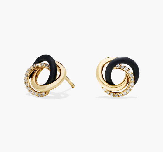 Lab Grown Diamond Love Knot Stud Earrings in 18K Yellow and Black Gold
